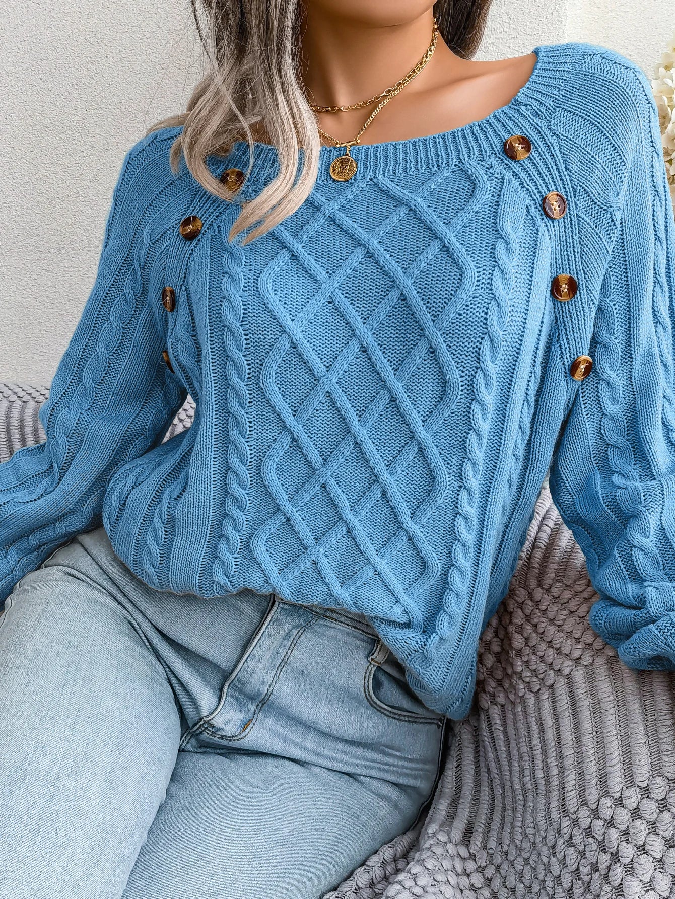 Casual Square Collar Knitted Sweater for Women