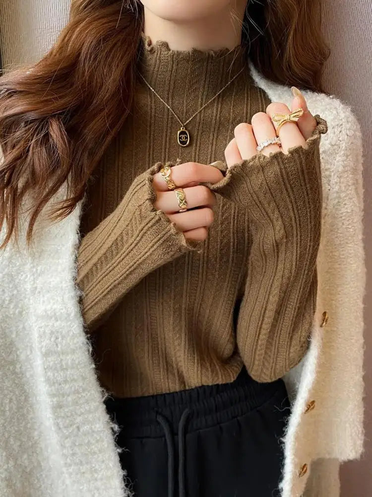 Ruched Turtleneck Pullover Sweater for Women