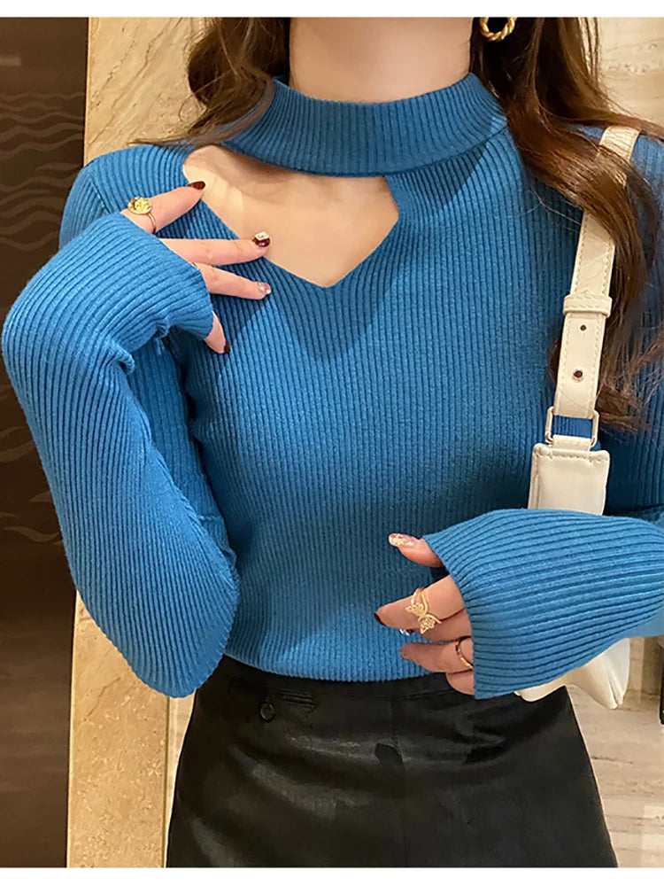 Basic Hollow-Out Women's Knit Pullover Sweater