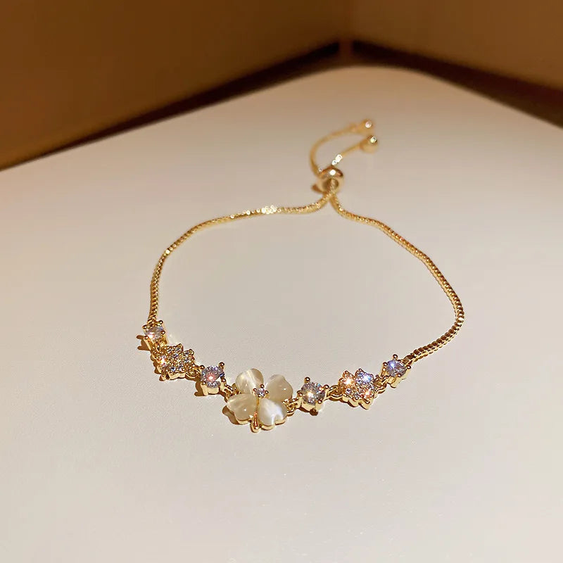 Luxury AAA Zircon Opal Clover Adjustable Bracelet