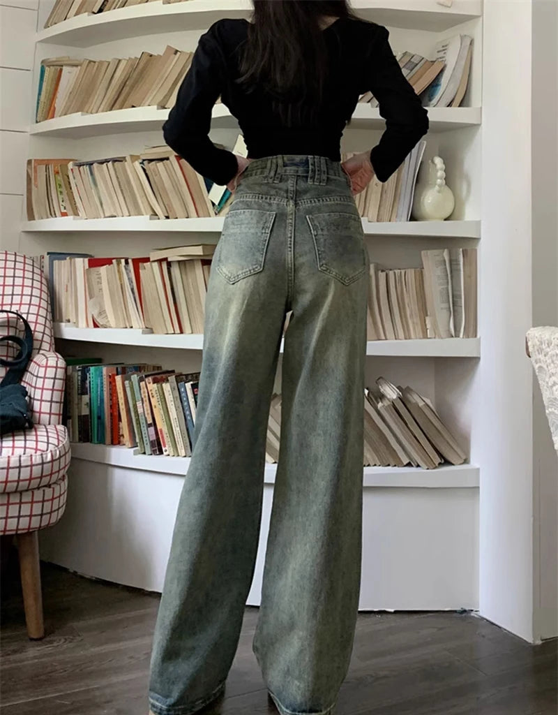 Retro Washed Vintage High-Waisted Jeans