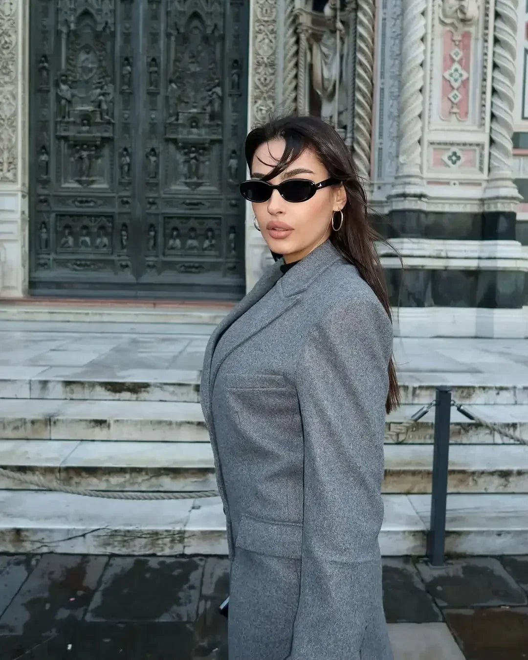 Solid Waist Cinching Woolen Blend Overcoat Women Fashion