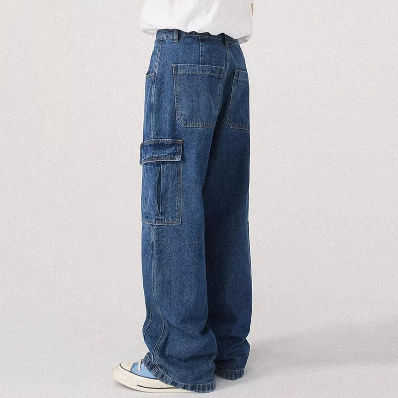 Men Baggy Oversize Cargo Jeans Male Wide Streetwear Hip Hop Pants Harajuku Fashion Straight Leg Black Blue Loose Denim Pants