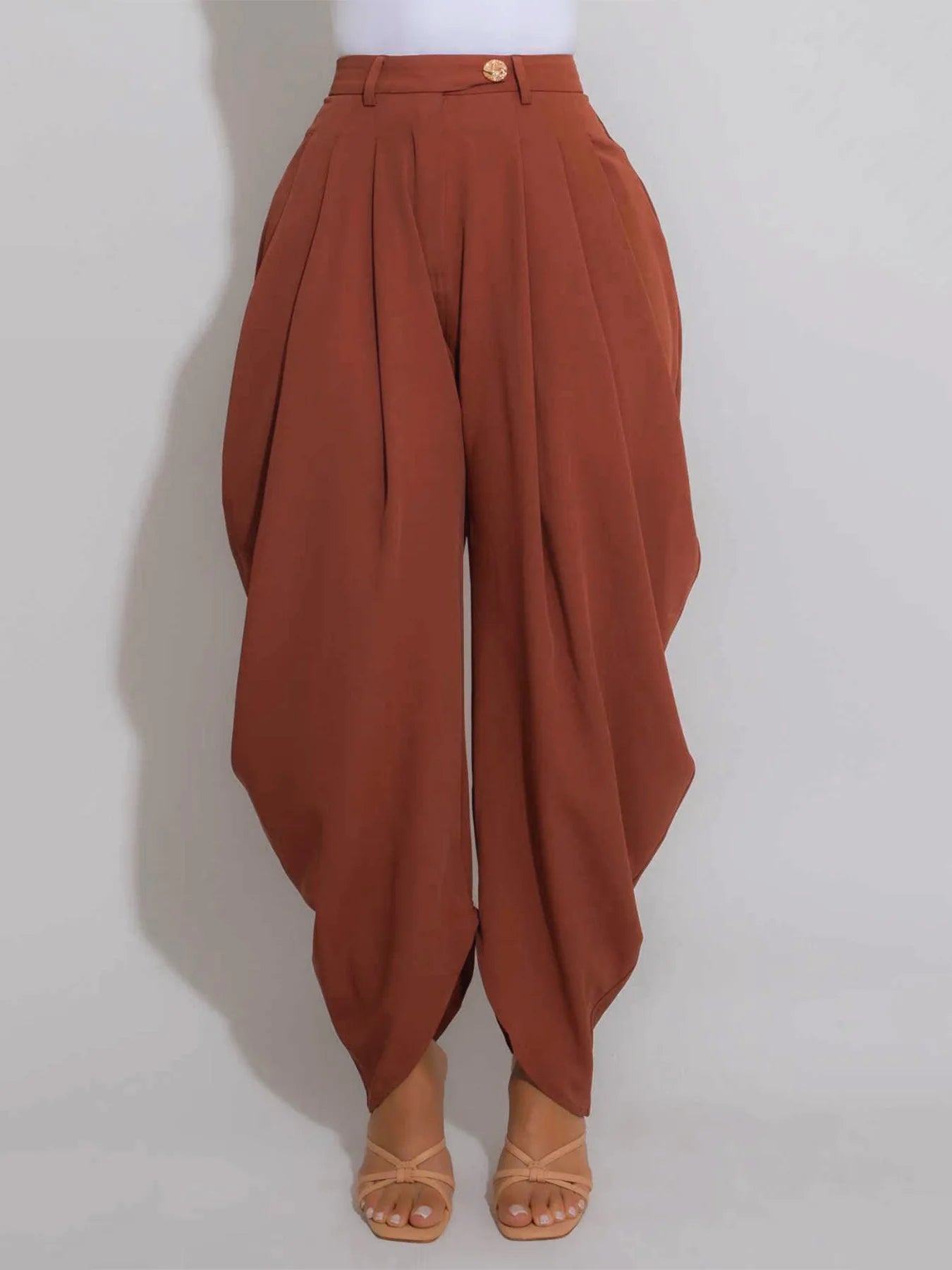 HLJ Fashion Loose Flower Bud Pants Women Solid Color Ruched Patchwork High Waist Long Pants Female Streetwear Trousers 2025 New