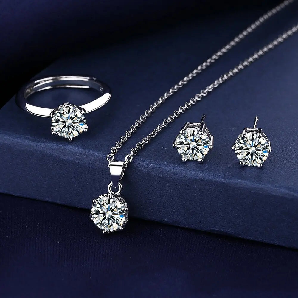Solitaire Lab Diamond 925 Sterling Silver Bridal Set