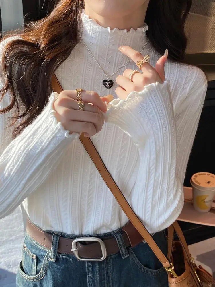 Ruched Turtleneck Pullover Sweater for Women