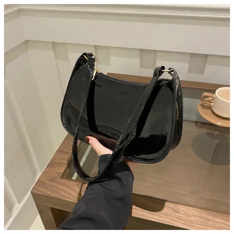 Women's Patent Leather Zipper Shoulder Bag