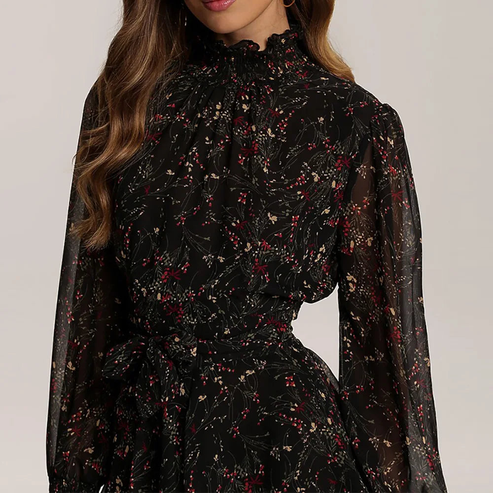 Chiffon Ruffles Floral Print Dresses