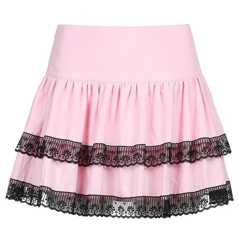Gothic Lace Ruffle Mini Skirt for Women
