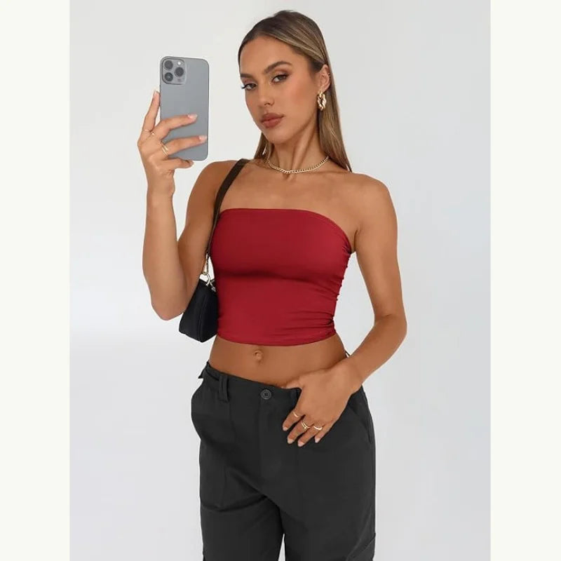 Elegant and sexy  Summer women's top  Strapless vest  Black exposed navel  Spicy girl style  Slim  Female style