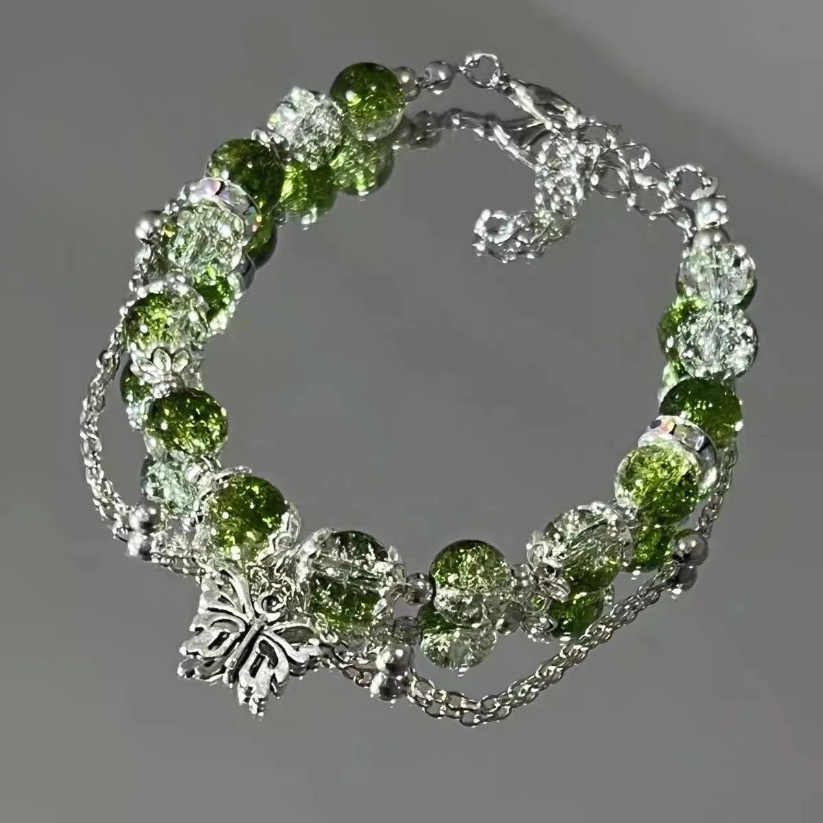 Fairy Butterfly Green Bead Tassel Bracelet