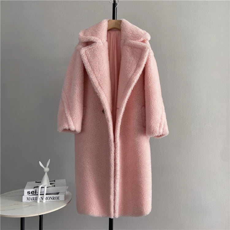 Winter Jacket Women Long Coat  Wool Woven Fabric Thick Warm