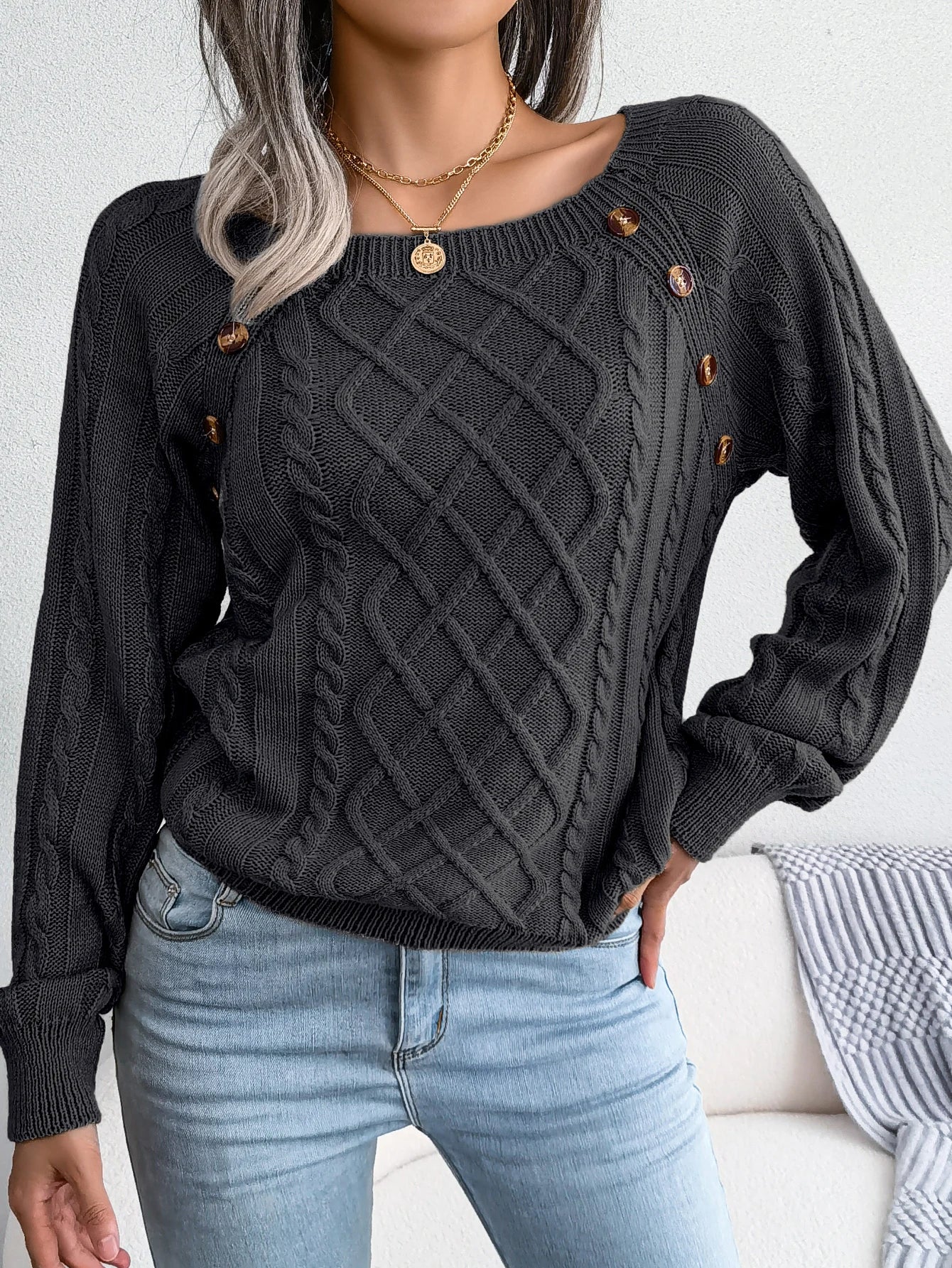 Casual Square Collar Knitted Sweater for Women