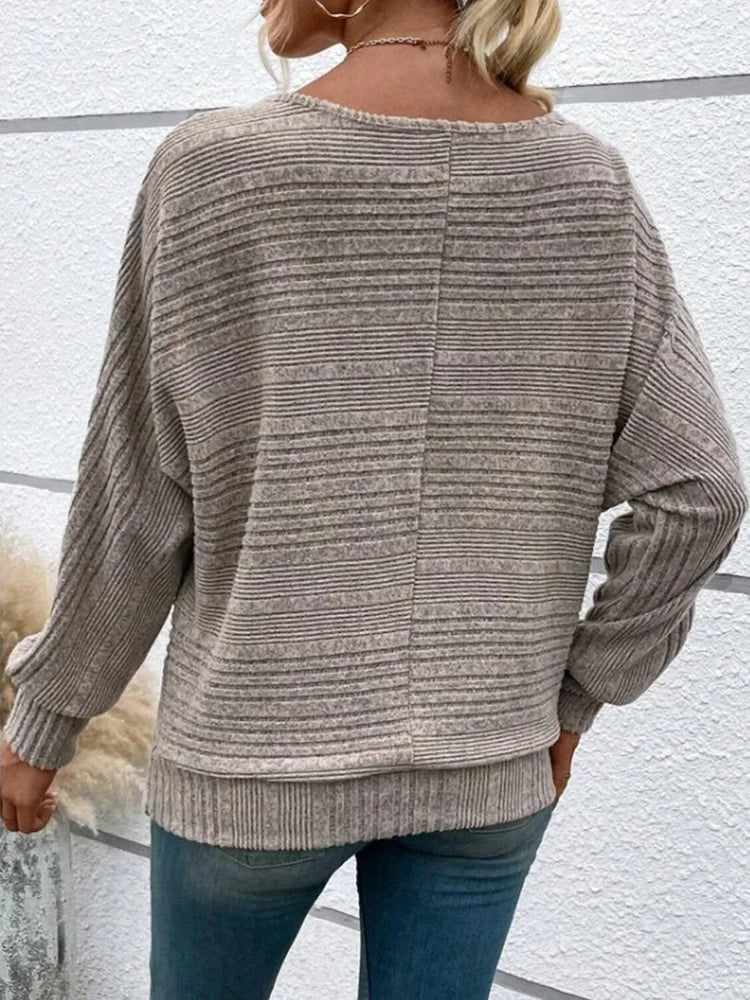 Casual Solid Color Round Collar Sweater for Women