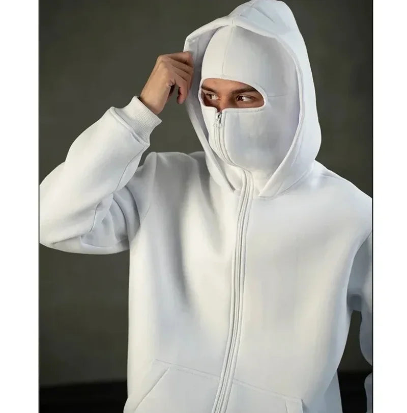 edgy  Women's men2 pieces Balaclava Y2K Gothic Harajuku winter new double hooded sweatshirt men's hooded mask zipper sportswear