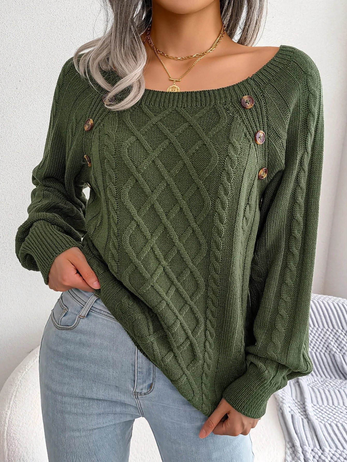 Casual Square Collar Knitted Sweater for Women