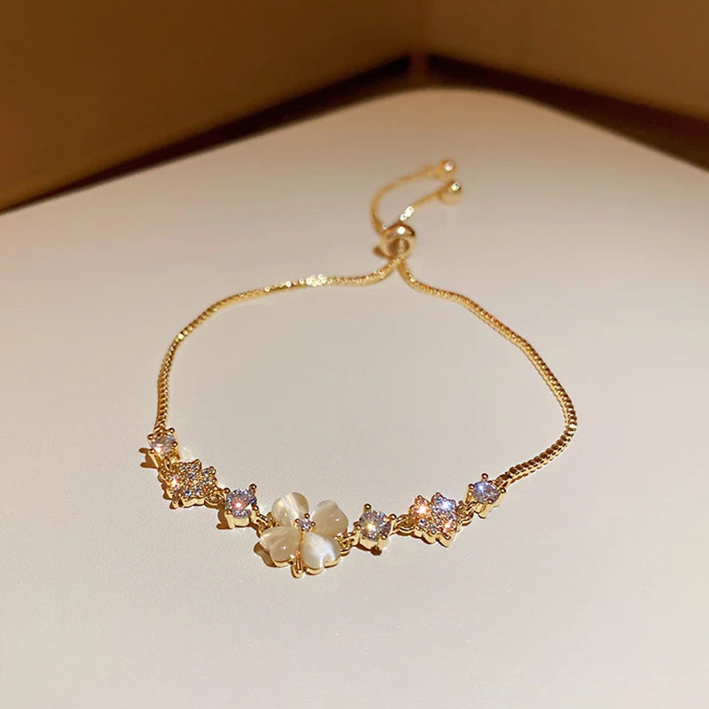 Luxury AAA Zircon Opal Clover Adjustable Bracelet