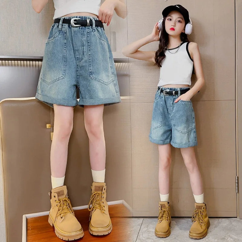 Korean Style Girls' Denim Pocket Shorts