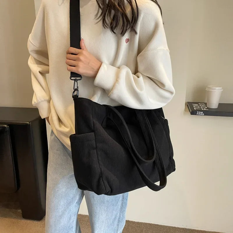 Versatile Corduroy College Shoulder Bag