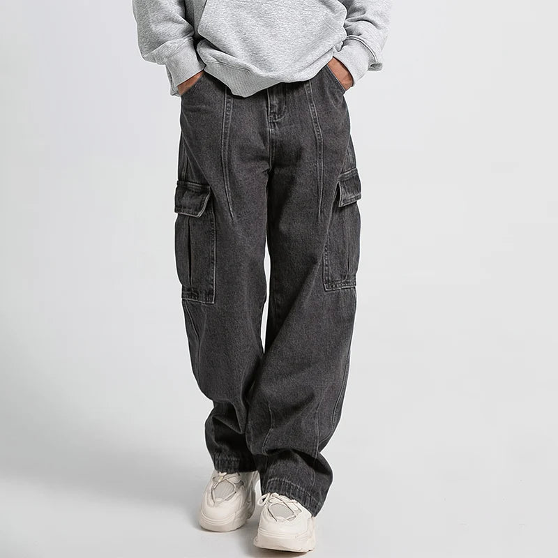 Men Baggy Oversize Cargo Jeans Male Wide Streetwear Hip Hop Pants Harajuku Fashion Straight Leg Black Blue Loose Denim Pants