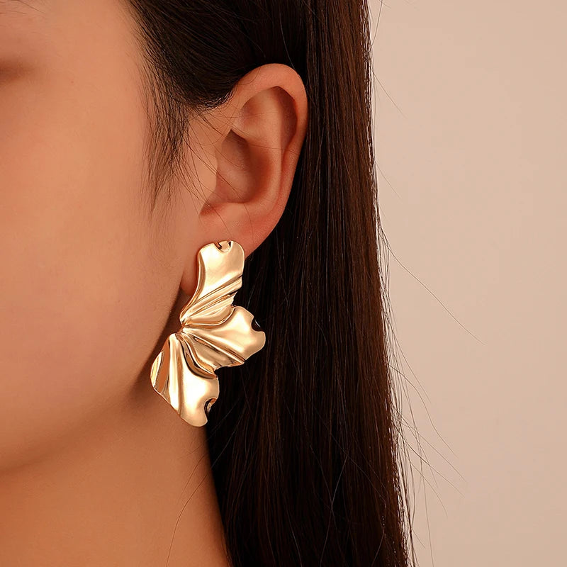 Gold Stainless Steel Half Flower Stud Earrings