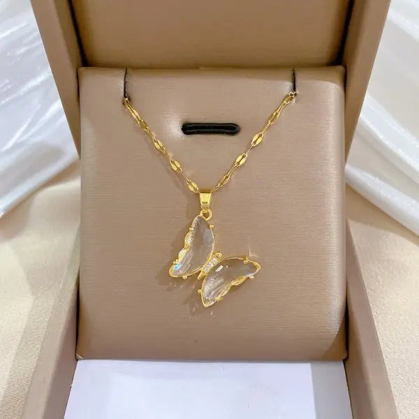 Zircon Butterfly Tassel Choker Necklace