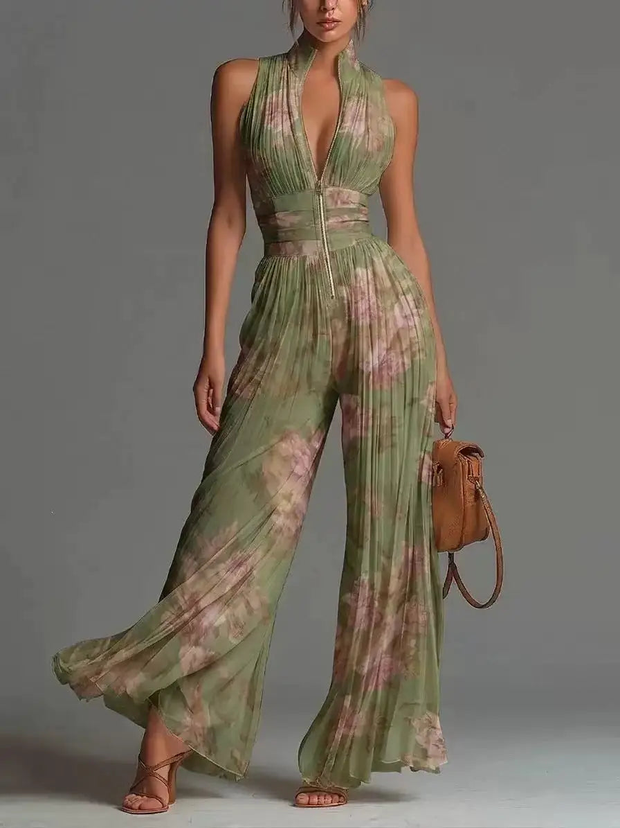 Spring Summer Women White Ruched Halter Jumpsuit