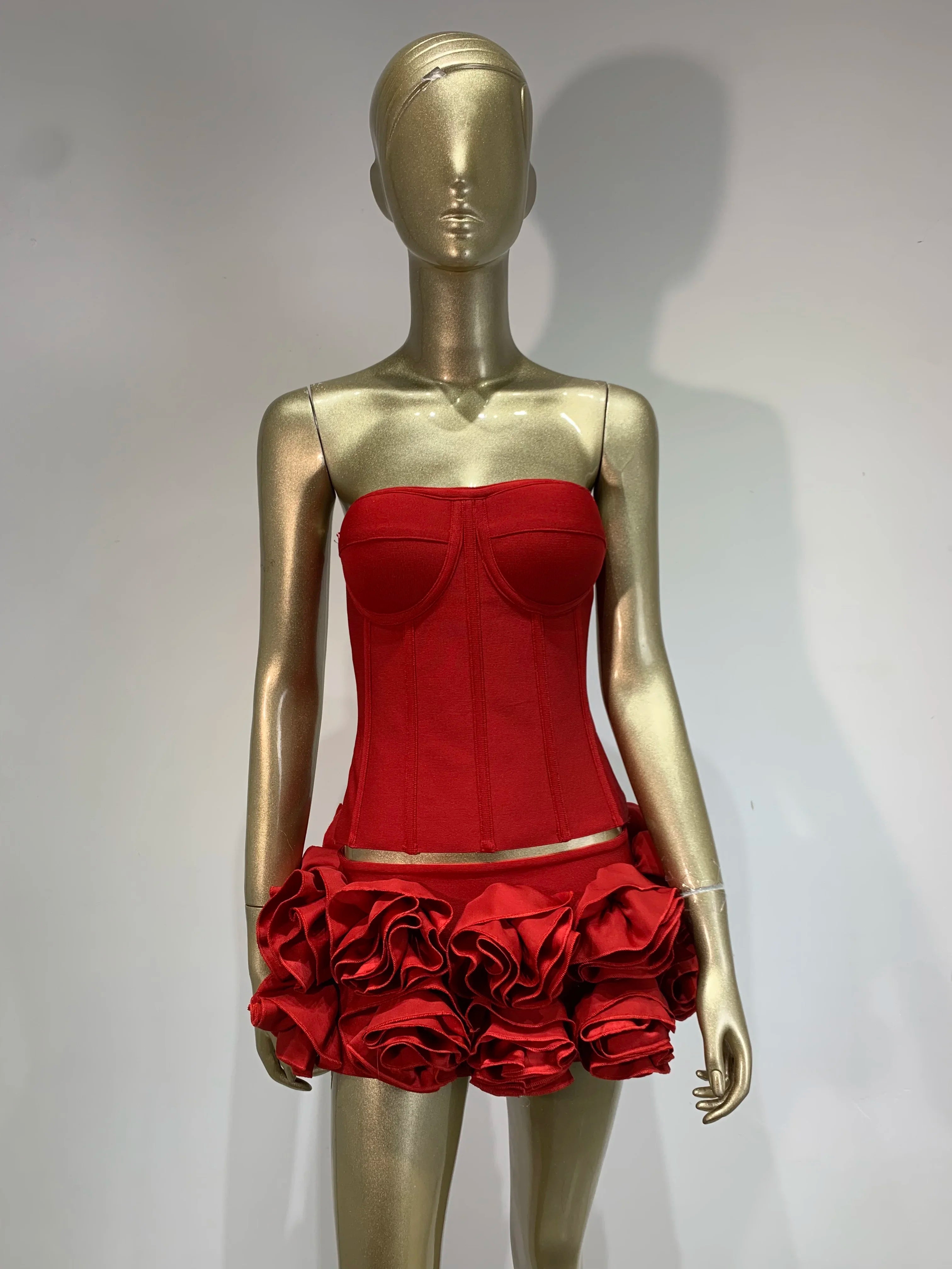 Women Red Bodycon Mini Bandage Outfits Club Party Strapless