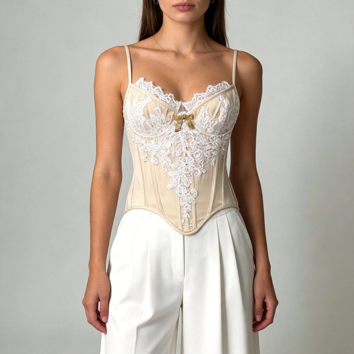 Women Lace Corset Bustier Overbust With Cups Lace Up Boned Shaping Tops
