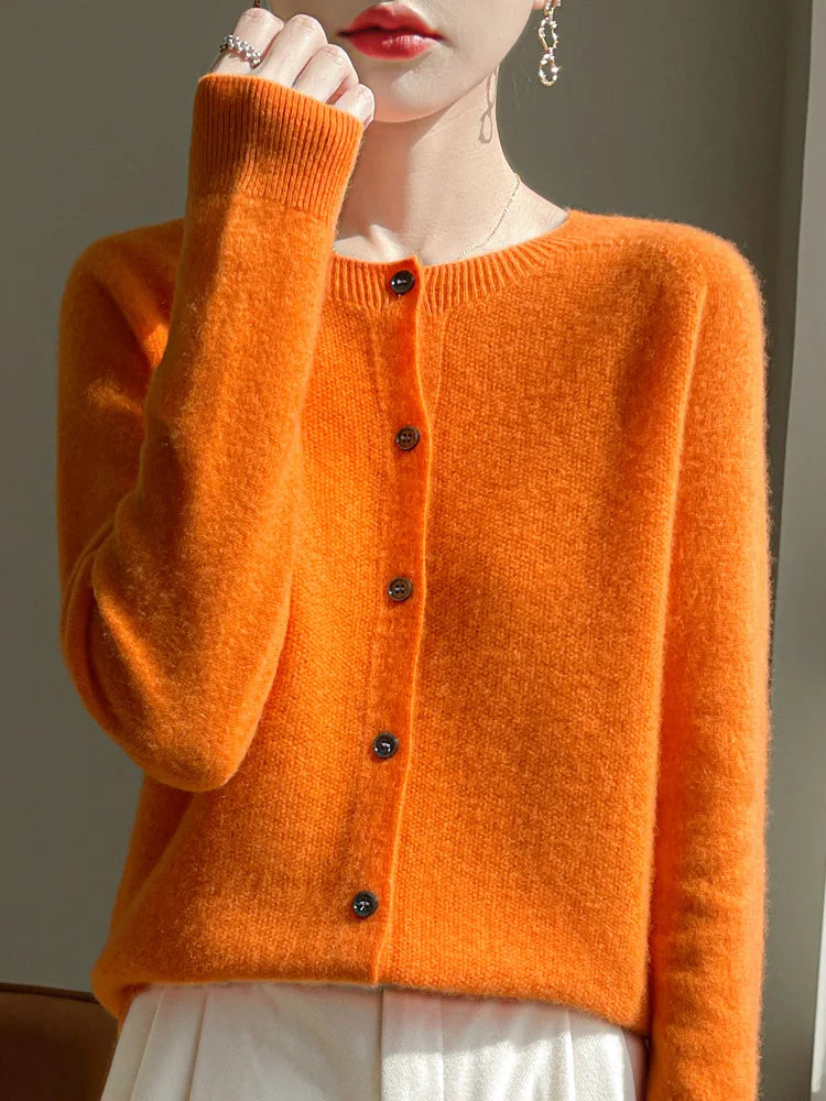 ADDONEE Women's Merino Wool O-Neck Cardigan