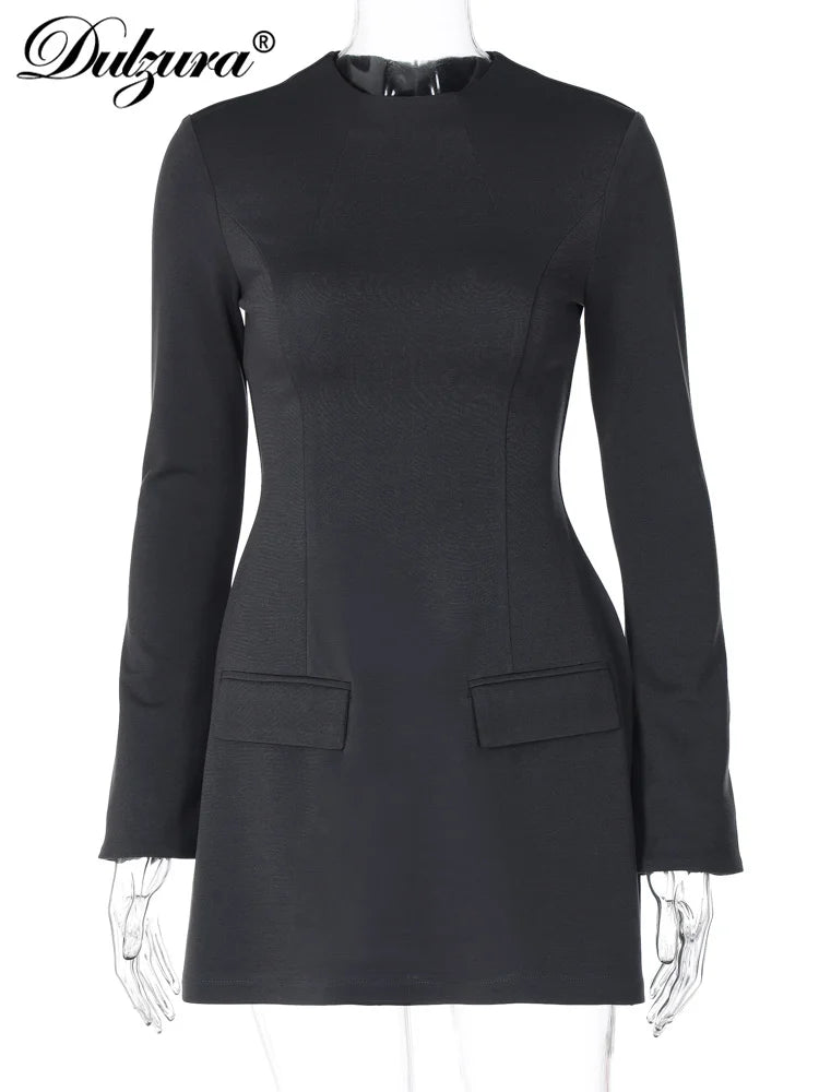 Dulzura Long Sleeves Zipper Bodycon Mini Dress With Pocket