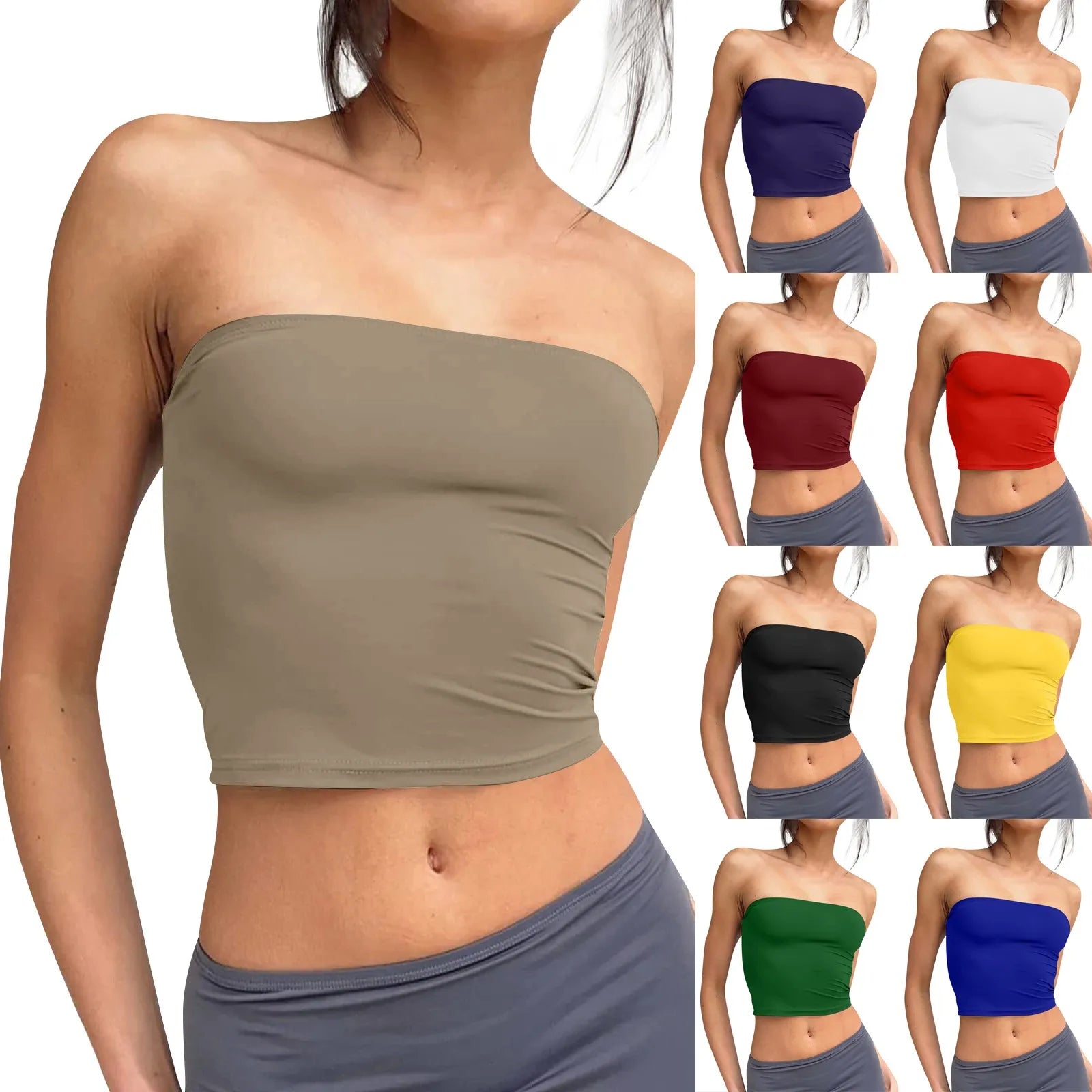 Women's Sexy Fashiopn Tube Tops Strapless Crop Tops Basic Backless Sleeveless Bandeau Cute Summer Outfits Sexy Solid Tops