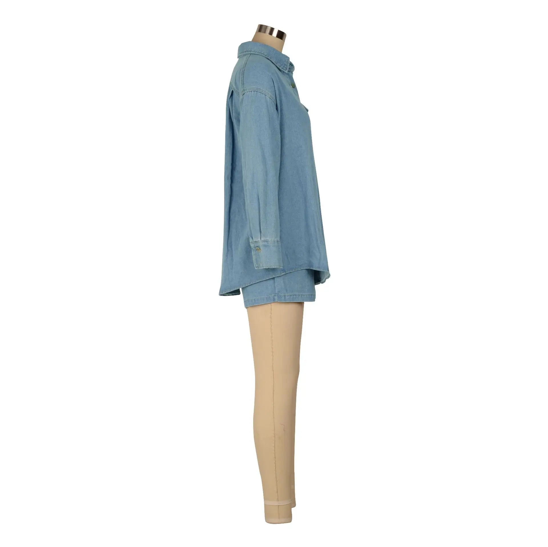 Fashion Women Denim Two 2 Piece Set Long Sleeve Jacket