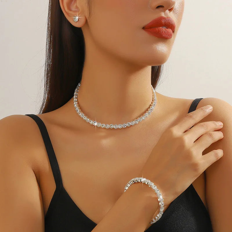 Circle Crystal Silver Bridal Jewelry Set