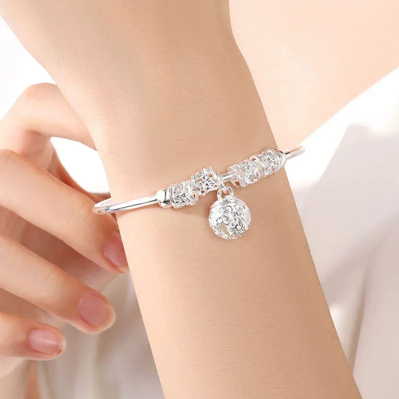 925 Sterling Silver Adjustable Bell Pendant Bracelet