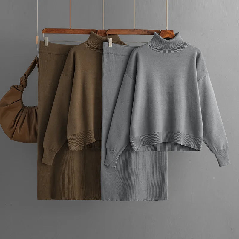 Winter Clothes Women Knitted Skirt Suit New Fashion