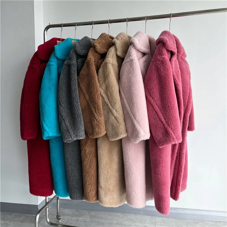 Winter Jacket Women Long Coat  Wool Woven Fabric Thick Warm