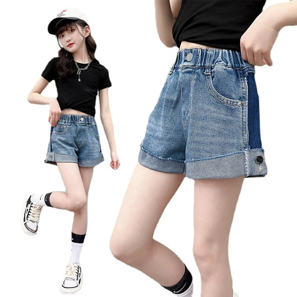 Girls' Button Denim Shorts with Pockets