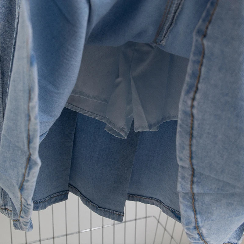 Plus Size Denim A-Line Pleated Skirt