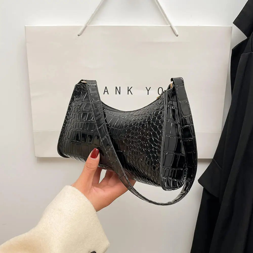 Trendy Black PU Shoulder & Crossbody Bag