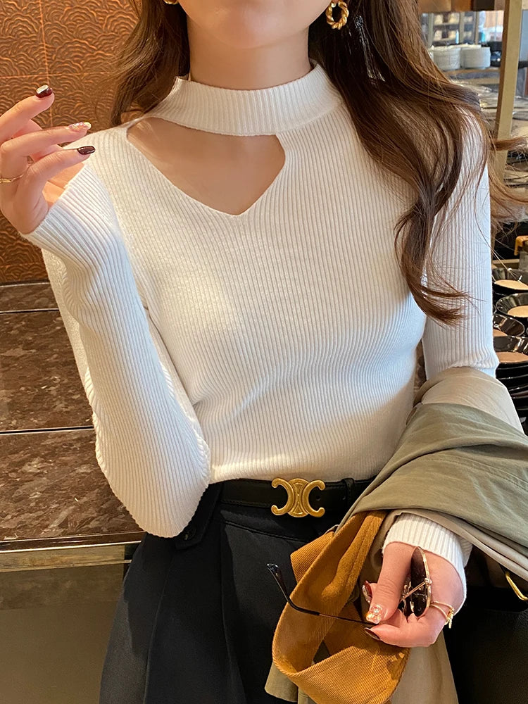 Basic Hollow-Out Women's Knit Pullover Sweater