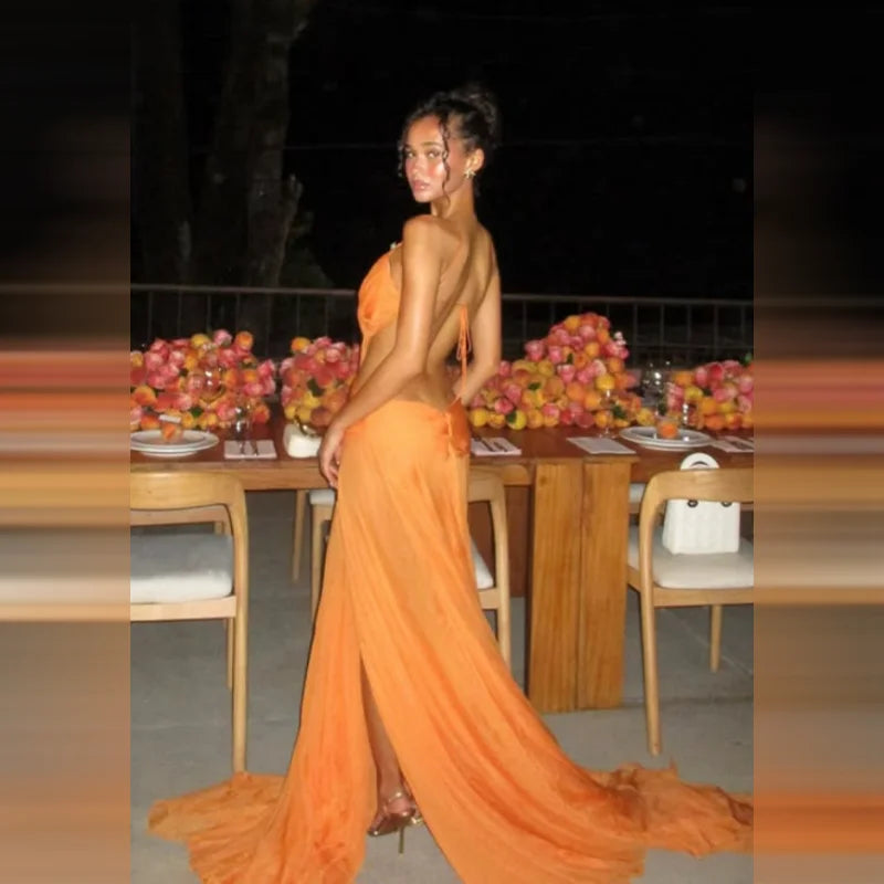 Formal Party Vestido New Luxury Orange Chiffon Evening Gown