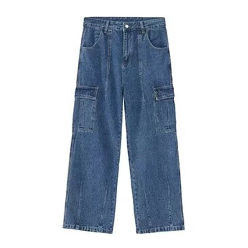 Men Baggy Oversize Cargo Jeans Male Wide Streetwear Hip Hop Pants Harajuku Fashion Straight Leg Black Blue Loose Denim Pants
