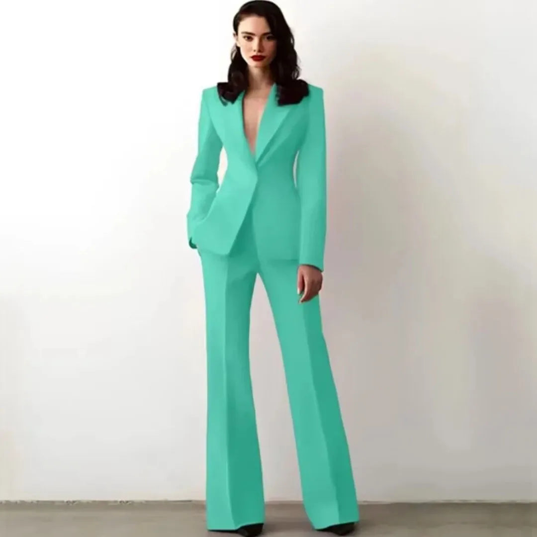 Women Suit 2 Pieces Red Single Button Solid Slim For Wedding Business Work Office Daily Commute Casual Set Blazer And Pants