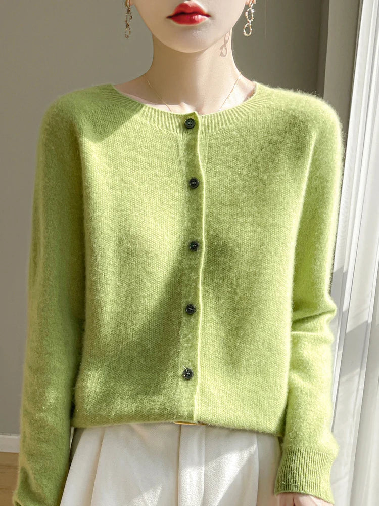 ADDONEE Women's Merino Wool O-Neck Cardigan