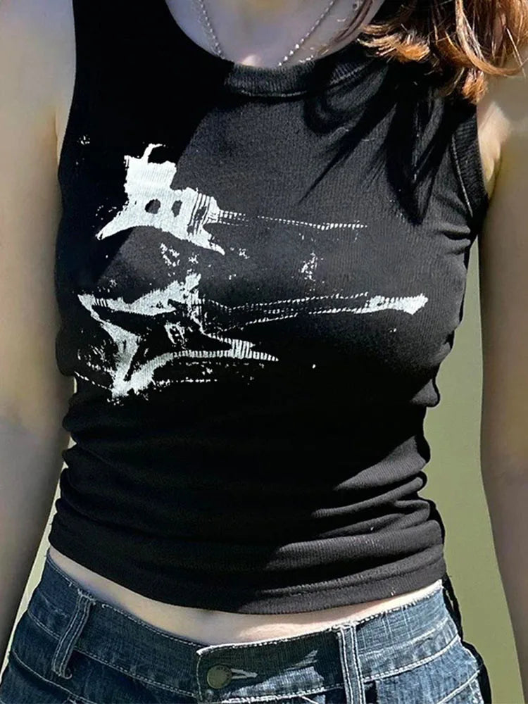 Guitar Print Sleeveless Crop Top