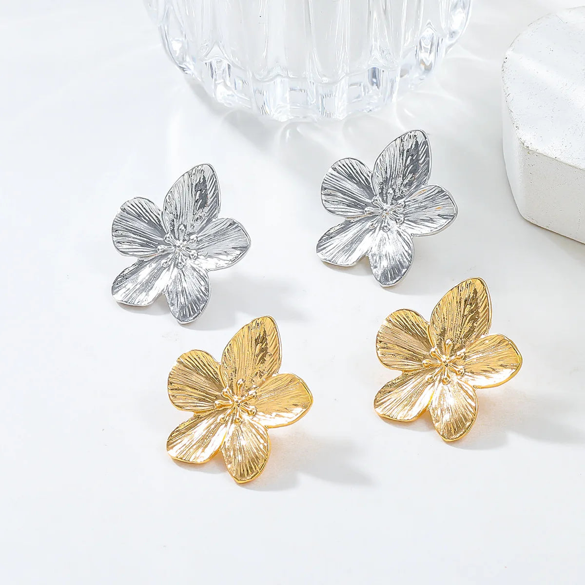 2PC Stainless Steel Flower Earrings