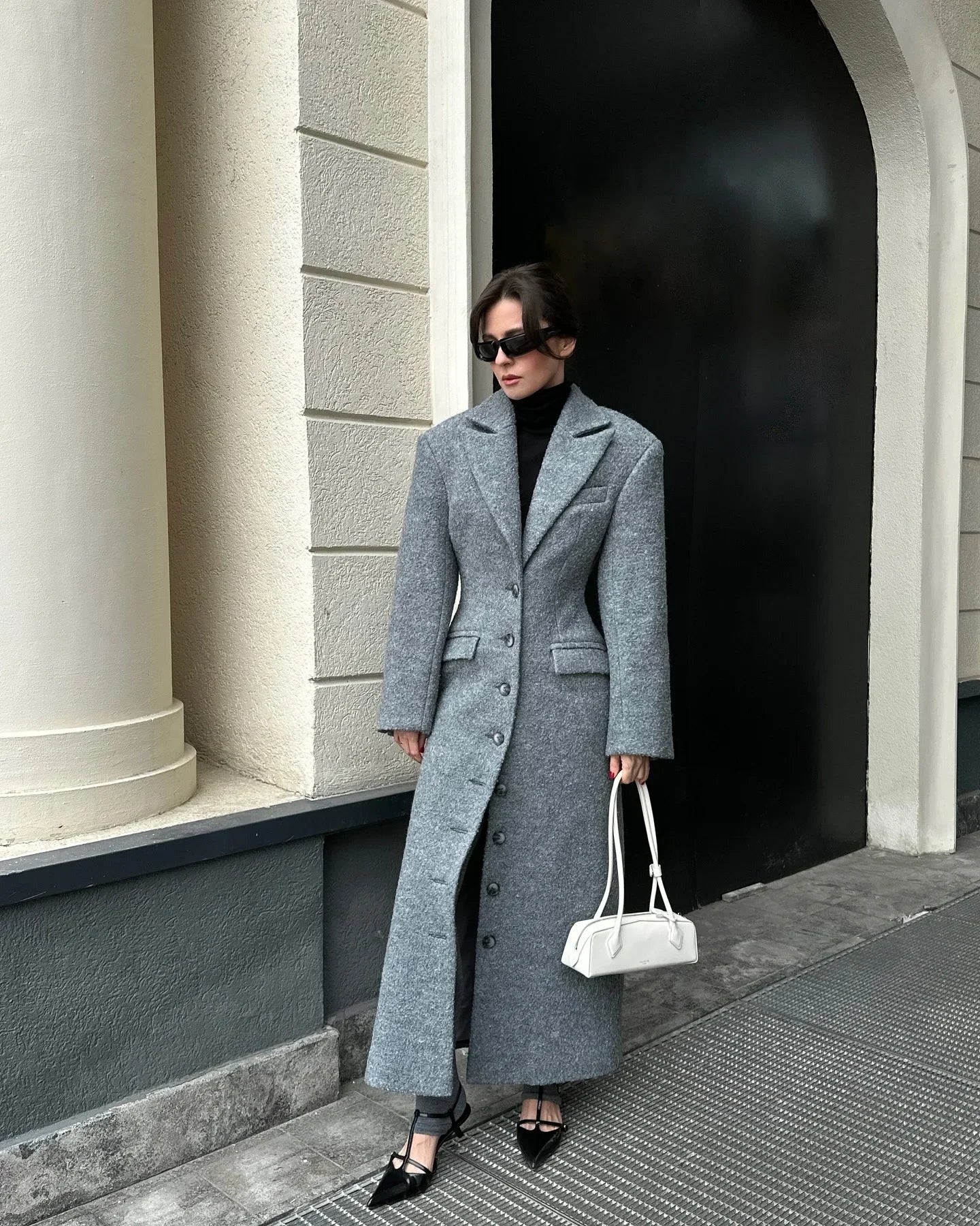 Solid Waist Cinching Woolen Blend Overcoat Women Fashion