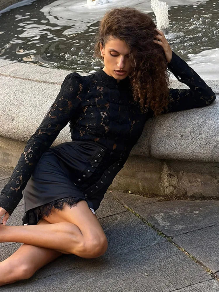 Sexy Lace Bandage Women's Skirt Patchwork Hip Package Empire