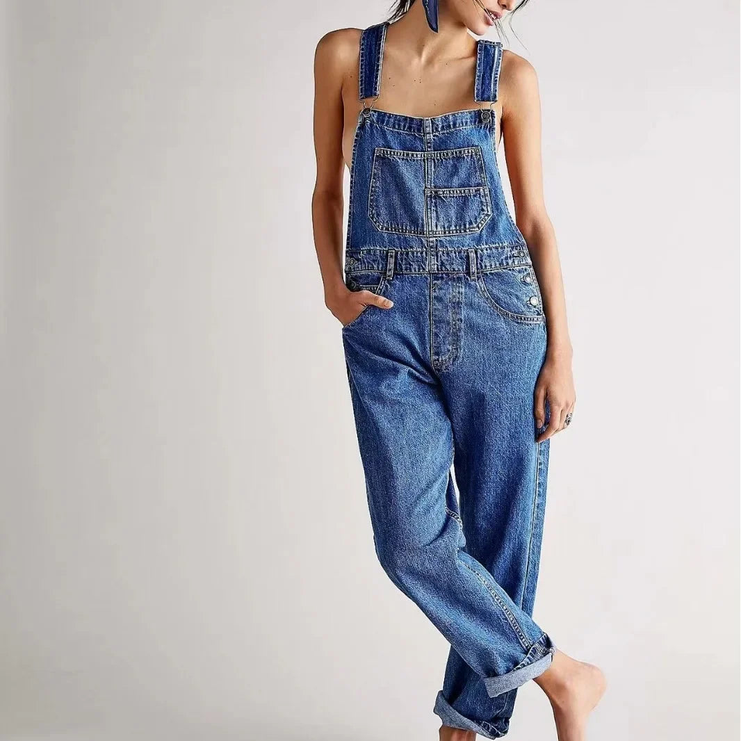 Fashionable Loose Denim Overalls